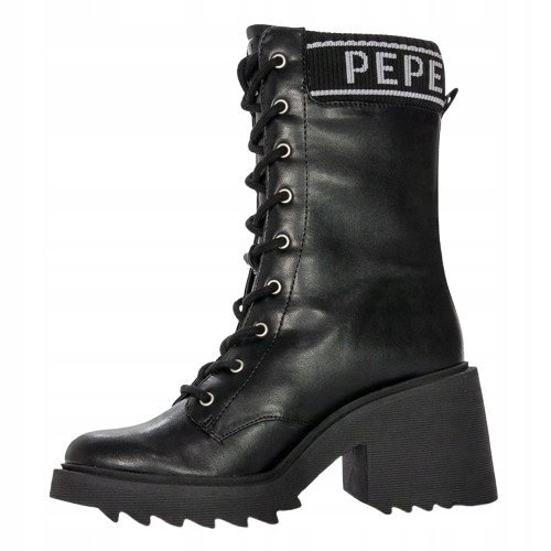 PEPE JEANS BOSS LOGO BOTKI DAMSKIE CZARNE SZNUROWANE 38 AWE