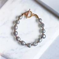 Bransoletki - LUX. Srebrne perły - bransoletka - zapięcie toggle - miniaturka - grafika 1