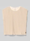 Bluzki dla dziewczynek - Top błyszczący z falistym wykończeniem i aplikacją z logo - miniaturka - grafika 1