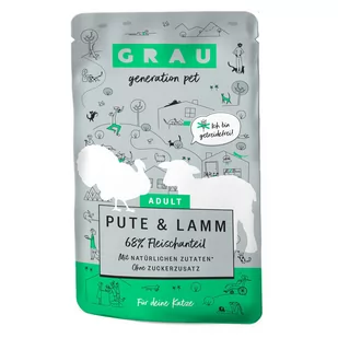 Grau Adult, Saszetka dla Łasucha, bez zbóż, 16 x 125 g -  Indyk i jagnięcina - Mokra karma dla kotów - miniaturka - grafika 1