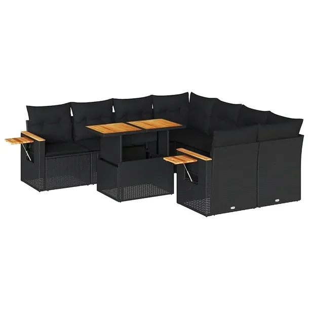 Modułowy zestaw wypoczynkowy z rattanem PE, czarny, wymiary: 62x62x69 cm