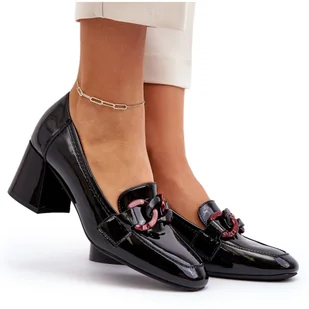 Vinceza Czółenka Lakierowane Z Łańcuchem Czarne Paliotte - Mokasyny damskie - miniaturka - grafika 1