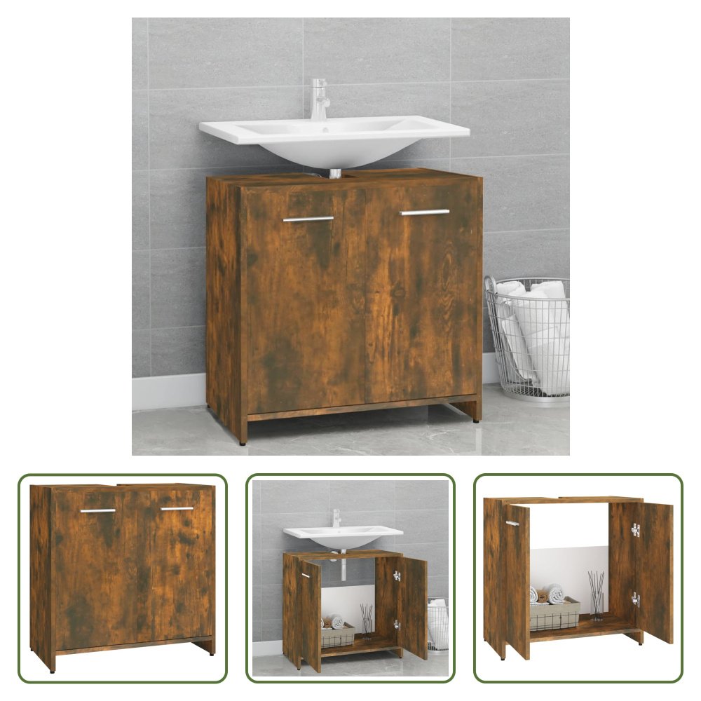 The Living Store Szafka łazienkowa dąb wędzony 60x33x60 cm materiał drewnopochodny