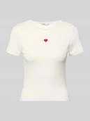 Koszulki i topy damskie - T-shirt o kroju slim fit z wyhaftowanym sercem model 'ELVA JUNE' - miniaturka - grafika 1