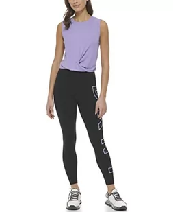 DKNY Damskie legginsy z eksplodowanym logo, wysoka talia 7/8, czarne/fioletowe, M, Black/Tulip Purple, M - Legginsy - miniaturka - grafika 1
