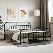 Inne meble do sypialni - vidaXL Metalowa rama łóżka z wezgłowiem i zanóżkiem, czarna, 160x200cm - miniaturka - grafika 1