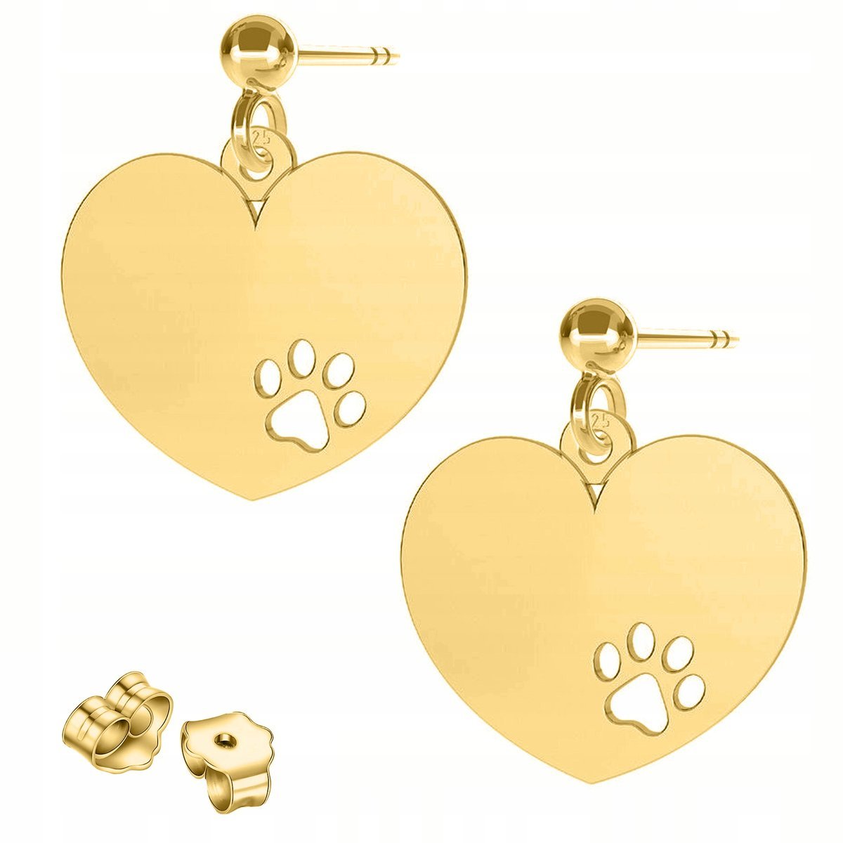 Złote Kolczyki Serce Łapki Psa Kota Serce Łapy Odcisk Łapa SREBRO 925