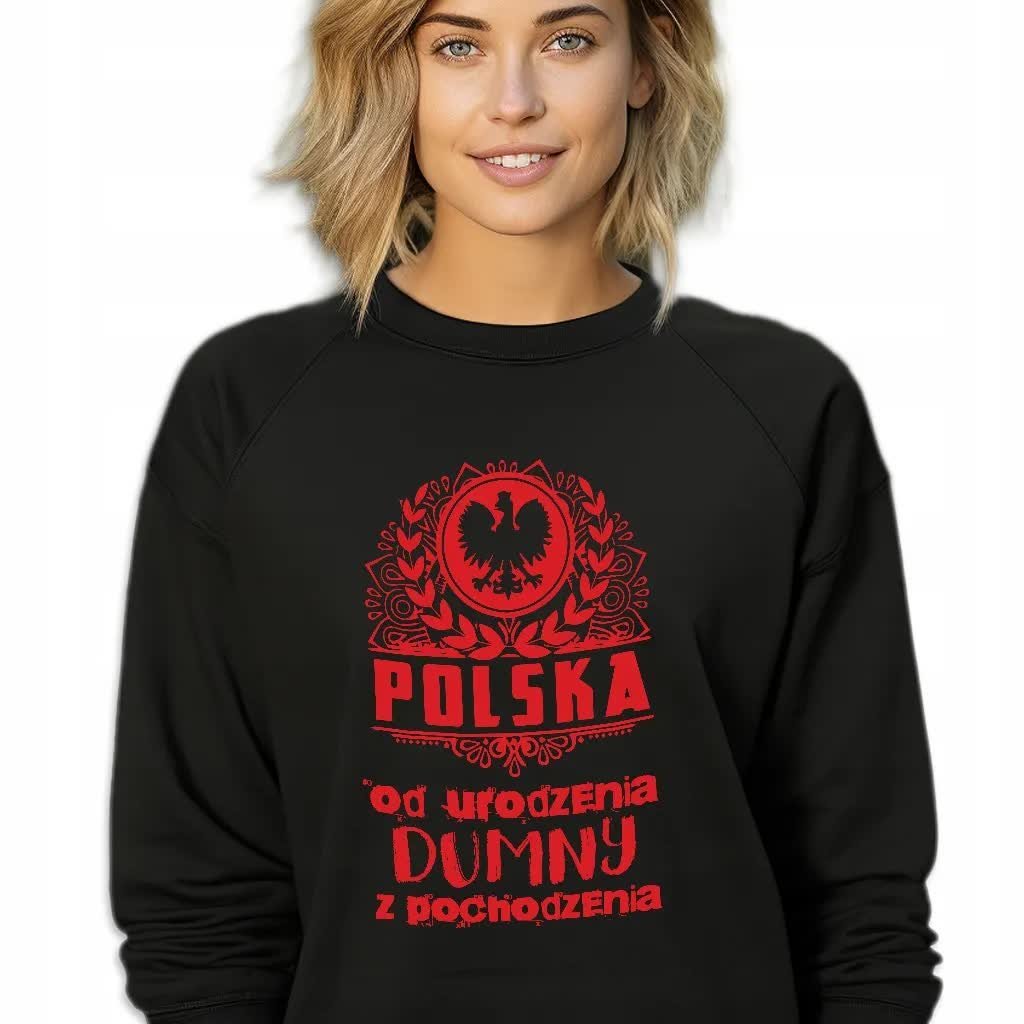 Bluza Dresowa Damska Czarna POLSKA DUMNY Z POCHODZENIA Ojczyzna Wzory XL