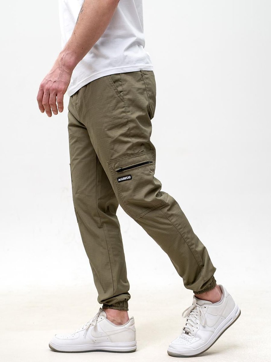 Spodnie Materiałowe Jogger Bojówki Ze Ściągaczem Oliwkowe Jigga Wear Stripe Ripstop Cargo M