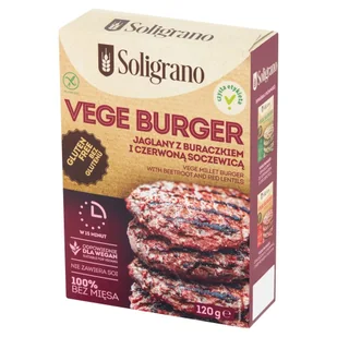 Soligrano Soligrano Vege Burger jaglany z buraczkiem i czerwoną soczewicą 140 g () 133866 - Szybkie dania obiadowe - miniaturka - grafika 1