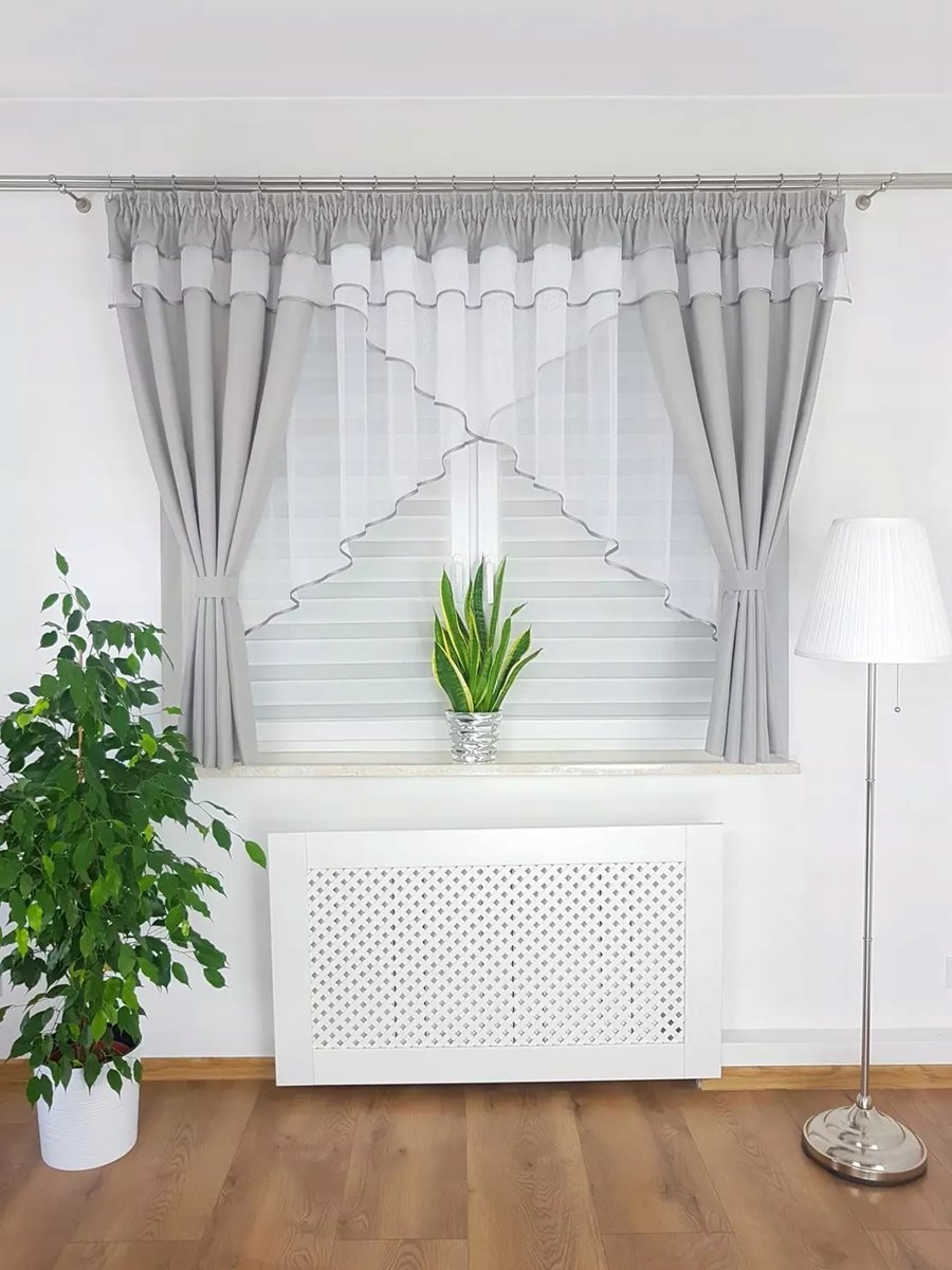 FIRANA GOTOWA Z ZASŁONAMI SZARA FIRANY DO KUCHNI DO SALONU WOAL ZASŁONY