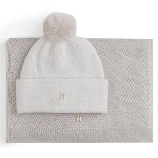 Zestaw Szalik i Czapka Tommy Hilfiger Pom Pom AW0AW17995 Beżowy - Czapki damskie - miniaturka - grafika 1