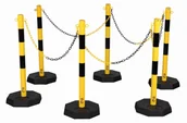 Pachołki i taśmy ostrzegawcze - Słupki z łańcuchem stalowe - zestaw 6 sztuk - miniaturka - grafika 1
