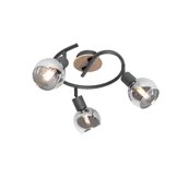 Lampy sufitowe - QAZQA Lampa sufitowa czarna 44 5 cm z przydymionym szkłem i drewnem 3-punktowym - Vidro - miniaturka - grafika 1