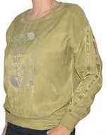 Bluzki damskie - Bluzka damska musztardowa z srebrnymi napisami - miniaturka - grafika 1