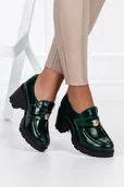 Mokasyny damskie - Zielone mokasyny skórzane damskie z ozdobą lakierowane na słupku PRODUKT POLSKI Casu 20155-41 - miniaturka - grafika 1