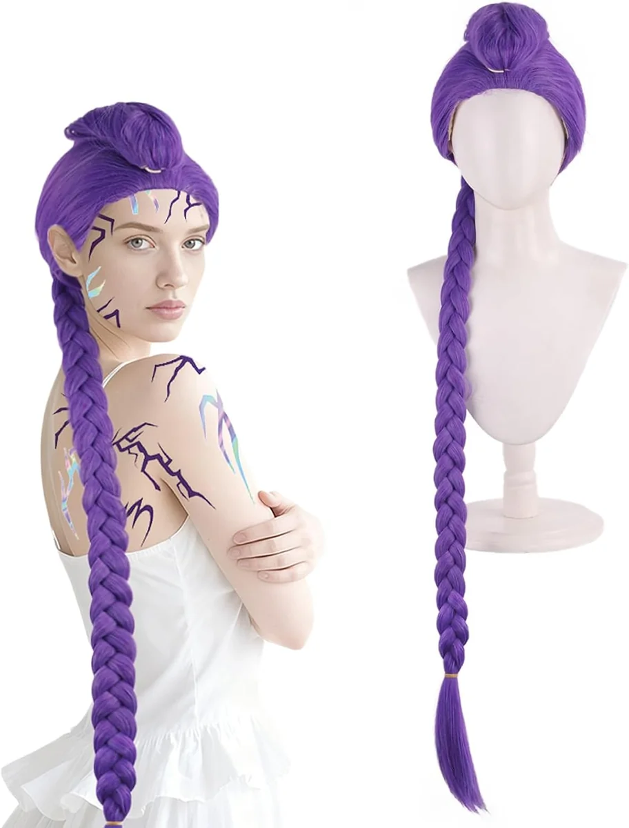 PERUKA DŁUGA FIOLETOWA WARKOCZ BOHO COSPLAY HALLOWEEN KARNAWAŁ
