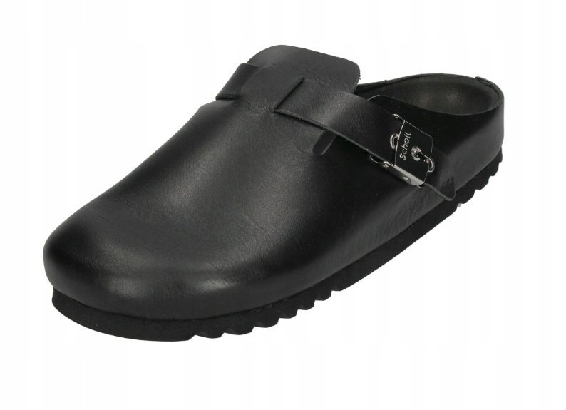 Scholl Czarne Klasyczne Klapki Damskie z Klamrą na Pasku Skóra 35 Cwn
