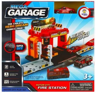 Parking + akcesoria MEGA GARAGE Straż 28x28x7cm MC - Tory, garaże, parkingi - miniaturka - grafika 1