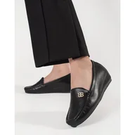 Mokasyny damskie - Goodin Czarne półbuty damskie z ukrytą koturną - miniaturka - grafika 1