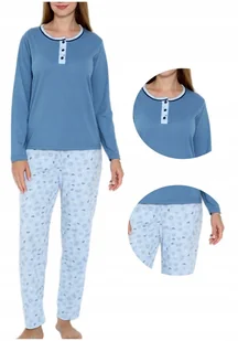 Piżama damska niebieska bawełna długi rękaw spodnie gałązki XXL - Piżamy damskie - miniaturka - grafika 1