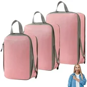 Akcesoria podróżnicze - ORGANIZER KOMPRESYJNY do pakowania walizki Podróżne Torby Zestaw 3 szt     RÓŻOWY - miniaturka - grafika 1