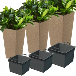 Zestaw 3X Doniczka Donica Ogrodowa Na Taras Do Ogrodu Domu Eco Wood Furu Square Wysoka 45 Cm/55 Cm/66 Cm Naturo Eco - Donice - miniaturka - grafika 1