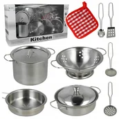 Zabawy w naśladowanie dorosłych - GARNKI DLA DZIECI AKCESORIA KUCHENNE METALOWE ZESTAW GARNKÓW PATELNIA 11el. Z2223 - miniaturka - grafika 1