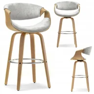 Taborety i hokery - Dębowe Krzesło Barowe Z Obrotowym Siedziskiem Z Weluru Nr 51 Szary Popiel - miniaturka - grafika 1