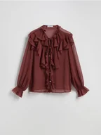 Koszule damskie - Reserved - Koszula z efektownymi falbanami - bordowy - miniaturka - grafika 1
