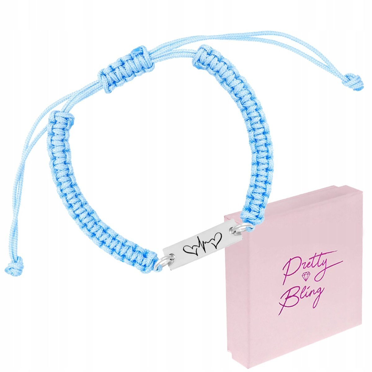 Bransoletka z GRAWEREM sznurkowa niebieska blaszka OKRĄGŁA REGULOWANA