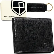 Portfele - Portfel męski skórzany PETERSON ochrona RFID elegancki poziomy bez zapięcia rozbudowany na karty czarny minimalistyczny schowek na suwak pudełko pro.. - miniaturka - grafika 1