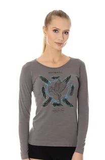 Koszulki sportowe damskie - Koszulka termoaktywna z długim rękawem damska Brubeck Outdoor Wool Pro LS14150A szary ptak - grafika 1