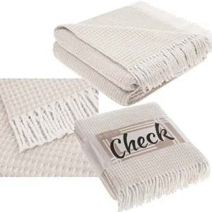 Taupe Koc Bawełniany 150x200 CHECK Narzuta Pled Na Łóżko - Narzuty - miniaturka - grafika 1