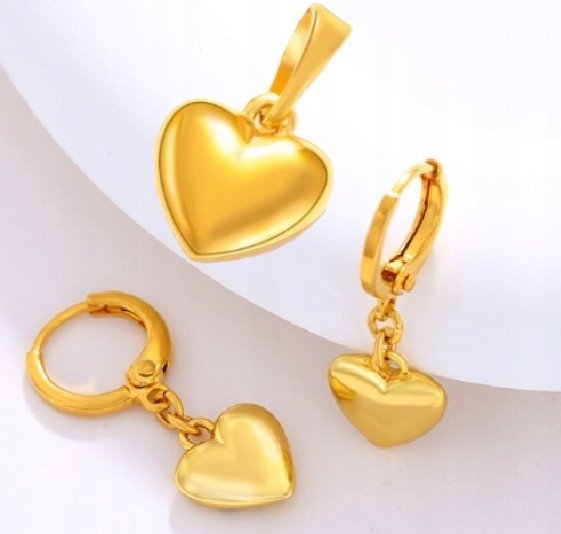Biżuteria Damska Kolczyki Zawieszka Stal Chirurgicznej Złote Serce Komplet
