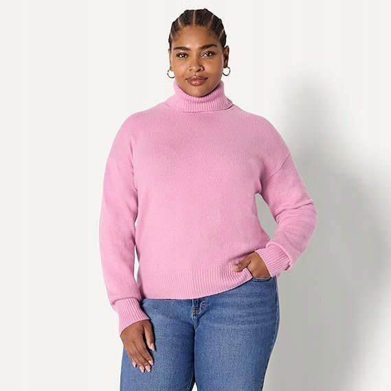 AMAZON ESSENTIALS RÓŻOWY SWETER Z GOLFEM I DŁUGIM RĘKAWEM S 17AA