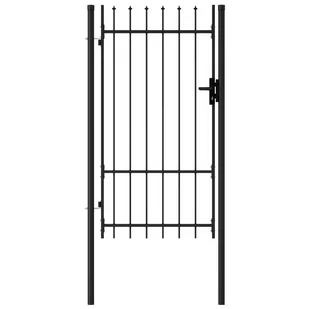 vidaXL Furtka jednoskrzydłowa z grotami, stal, 1x1,75 m, czarna - Akcesoria do ogrodzeń - miniaturka - grafika 1