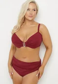 Stroje kąpielowe - Czerwone Bikini Biustonosz z Marszczeniem i Majtki Figi ze Ściągaczami Kinevia - miniaturka - grafika 1