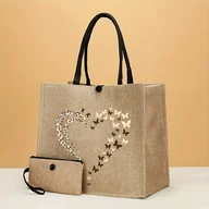 Torebki damskie - TEMU [Torebka] 2 szt. Zestaw torebki i portfela w panterkę z motywem motyla i , lekka torba na zakupy zapinana na z kieszenią na akcesoria, przenośna - miniaturka - grafika 1