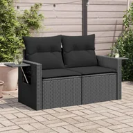 Sofy ogrodowe - Sofa ogrodowa z poduszkami 2-osobowa z czarnego polirattanu - miniaturka - grafika 1