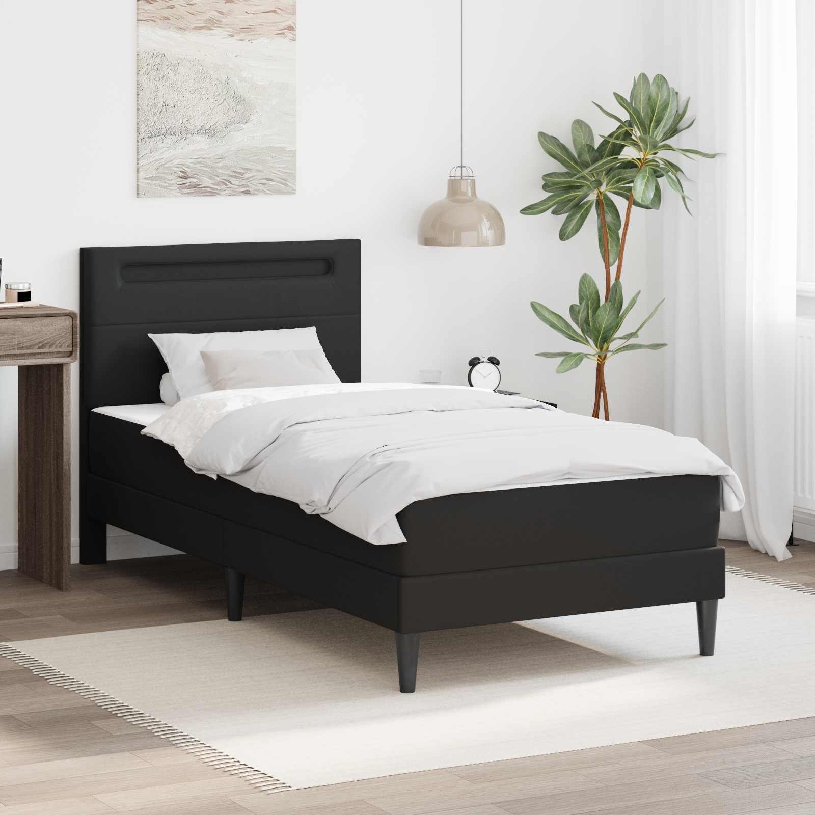 vidaXL vidaXL Ramka łóżka z paskami LED Czarny 90 x 200 cm Ekoskóra