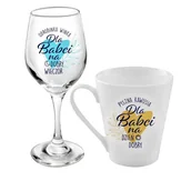 Gadżety dla niej i dla niego - CERAMIKA TUŁOWICE, Zestaw kieliszek do wina, Dla super Babci, 220ml + kubek 300ml - miniaturka - grafika 1