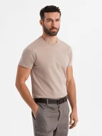 Koszulki męskie - Klasyczny T-shirt męski bawełniany BASIC - piaskowy V11 OM-TSBS-0236 L - miniaturka - grafika 1