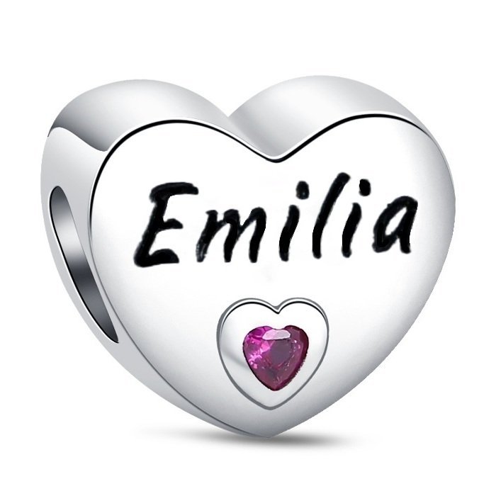 Zawieszka Charms SREBRO 925 Koralik Imię Emilia Serce