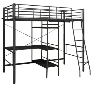 Czarne metalowe łóżko z regałem 90x200 cm H4-K63 - Łóżka dla dzieci i młodzieży - miniaturka - grafika 1