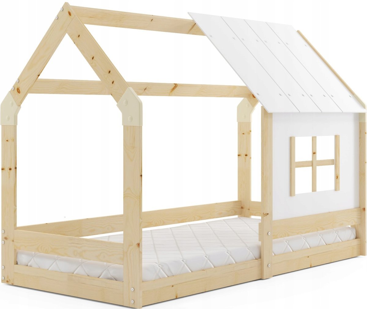 Łóżko dziecięce Domek z daszkiem 160x80 drewniane z materacem