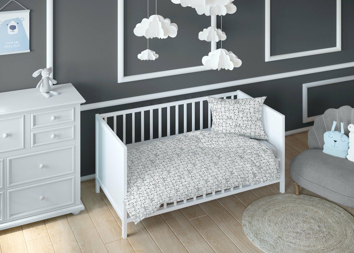 Poszewka 40x40 kotki biała czarna dziecięca zapinana na suwak KARO Kraina Snów