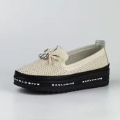 Półbuty damskie - Beżowe skórzane półbuty damskie na platformie S.Barski 400 - S.BARSKI - miniaturka - grafika 1