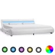 Łóżka - Lumarko Rama łóżka z LED, biała, sztuczna skóra, 180 x 200 cm - miniaturka - grafika 1