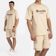 Majtki męskie - Komplet dresowy Sportowy Beżowy Koszulka i Spodenki Bawełna Accredit XL Beżowy - miniaturka - grafika 1